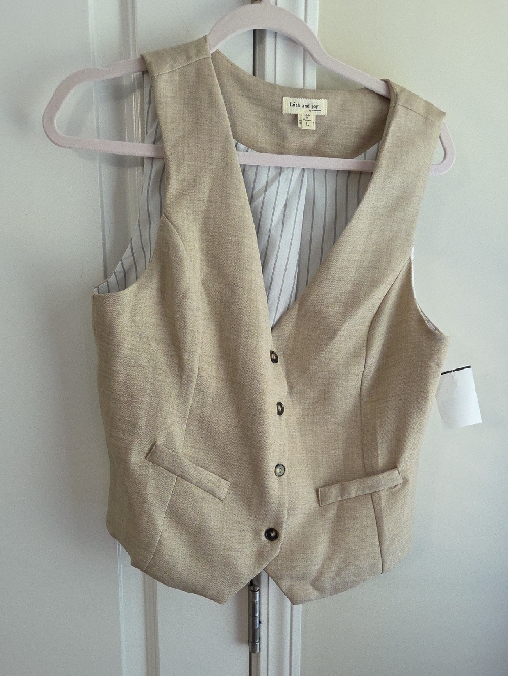 Faith and Joy Beige Linen Blend Vest